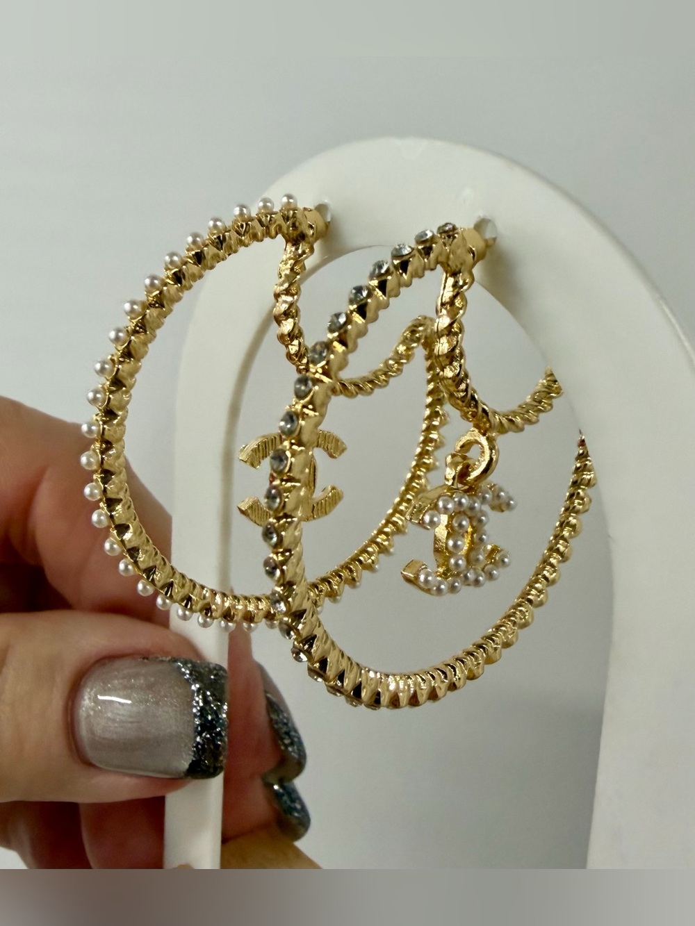 Gold hoops with Bling & Pearl
